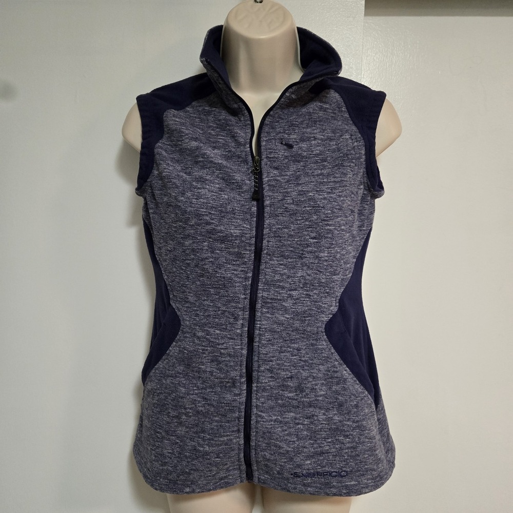 ExOfficio Womens XS Heathered Purple Colorblock Mock Neck Full Zip Fleece Vest